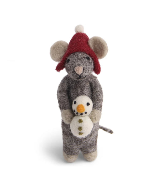 Grey Mouse with Snowman