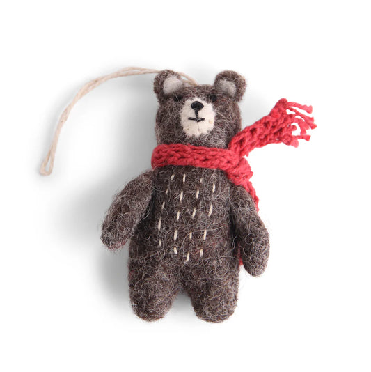 Bear Grey Felt Decoration with red scarf