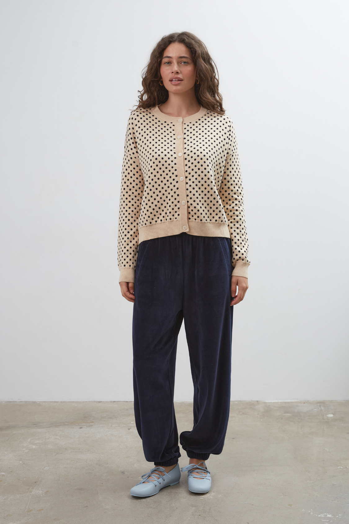 Dawn Cotton Cardigan ~ Beige Polka Dot