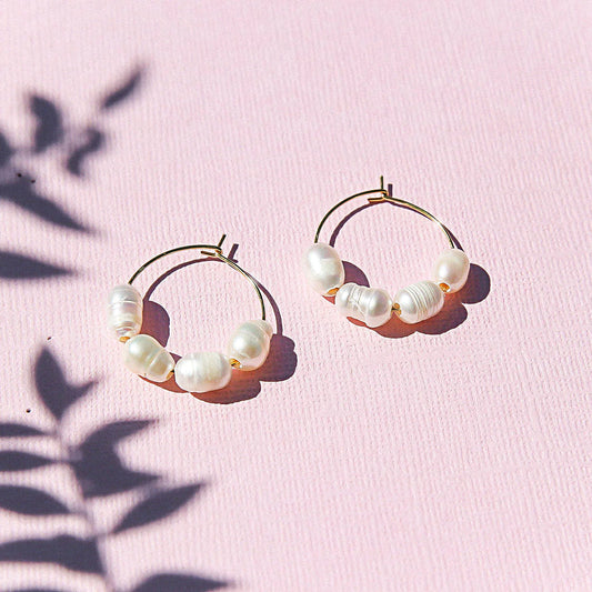 Small Gold Pearl Hoops