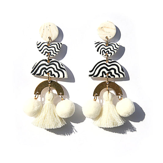White Pompom Earrings