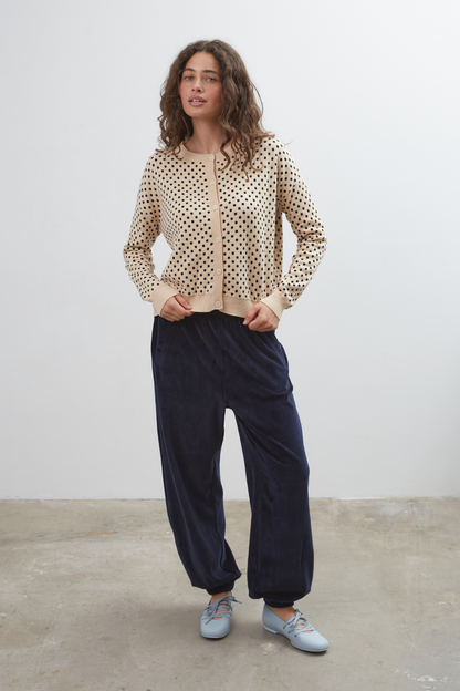 Dawn Cotton Cardigan ~ Beige Polka Dot