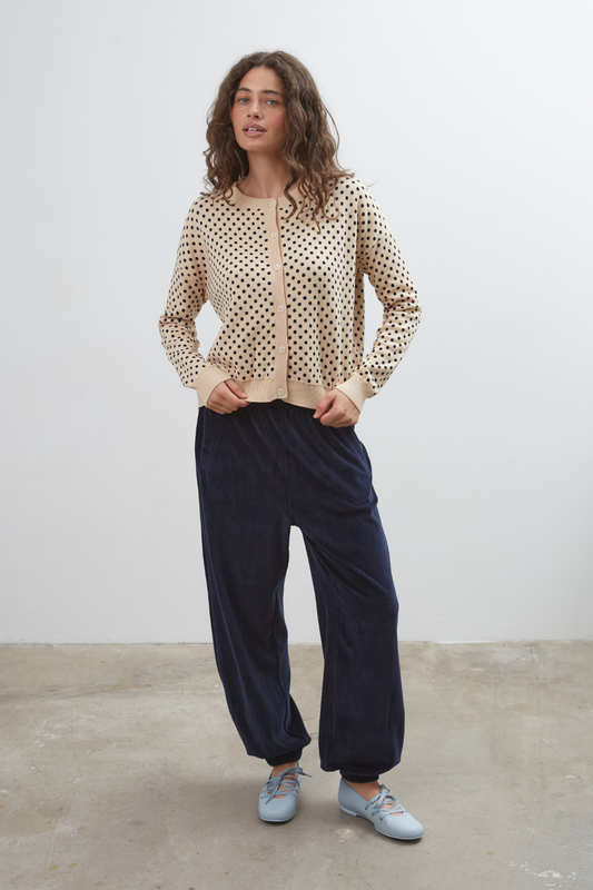 Dawn Cotton Cardigan ~ Beige Polka Dot