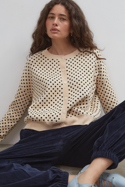 Dawn Cotton Cardigan ~ Beige Polka Dot