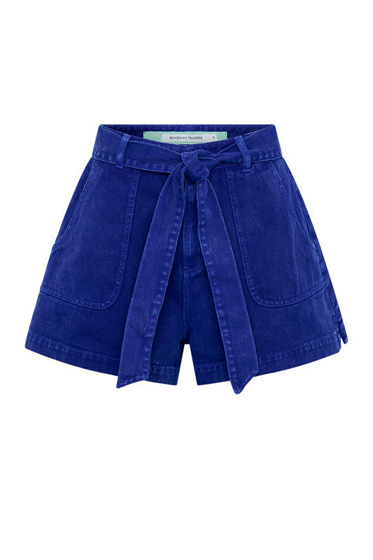 Denim Flared Short Cobalt