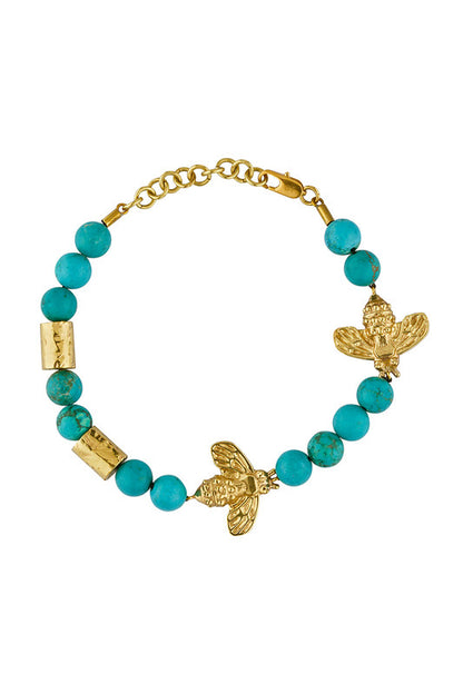 Bee Charm Bracelet Gold Turquoise