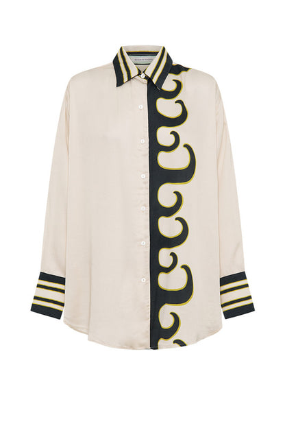 Tide Long Sleeve Satin Shirt in Ecru