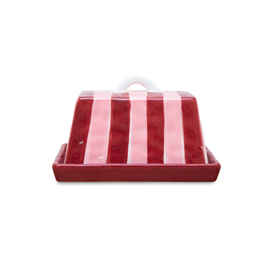 Butter Dish ~ Burgundy Pink Stripe