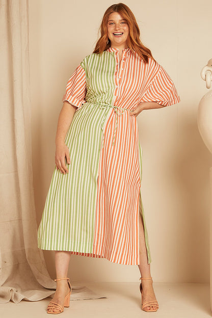 Stripe Pool Dress Mint Coral