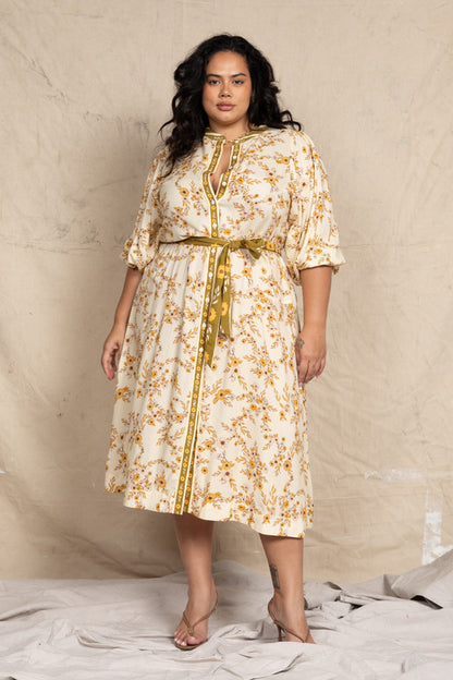 Vesta Drop Wait Midi Dress Cream