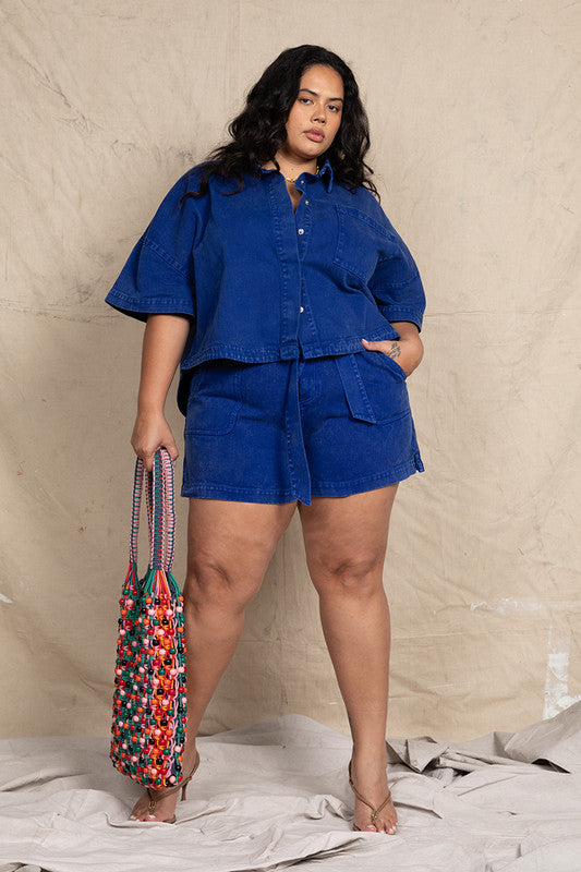 Denim Flared Short Cobalt