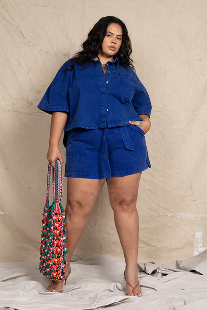 Denim Flared Short Cobalt