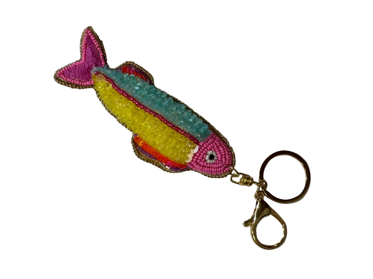Tropical Fish Beaded Keyring - Aqua