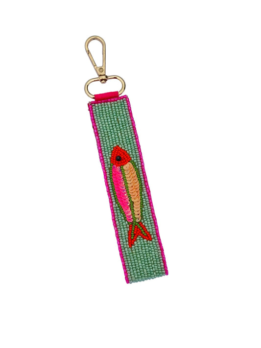 Bright Fish Beaded Keyring ~ Green