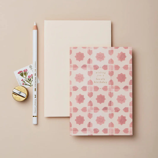 Pink Tile Lovely Birthday Card