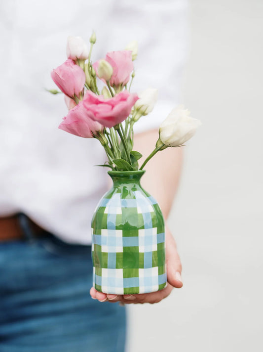 Bud Vase Emerald + Cornflower Gingham