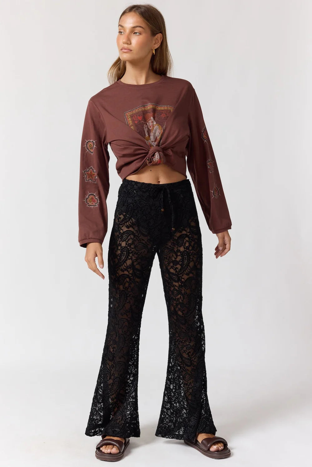 Queen of Hearts Long Sleeve Tee - Walnut