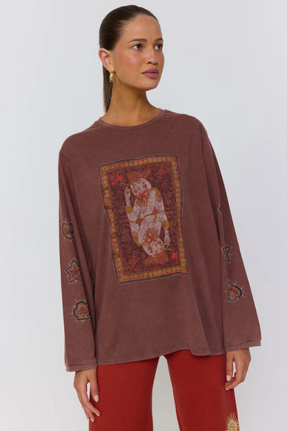 Queen of Hearts Long Sleeve Tee - Walnut