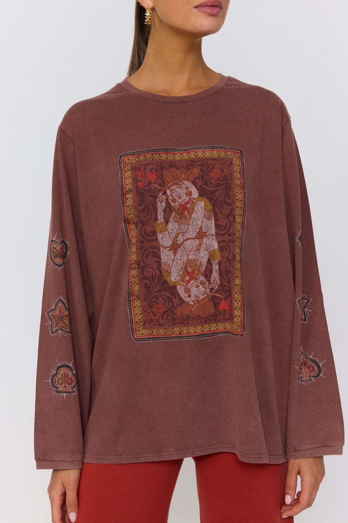 Queen of Hearts Long Sleeve Tee - Walnut