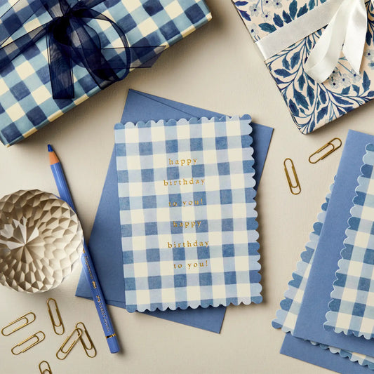 Blue Gingham Happy Birthday Card