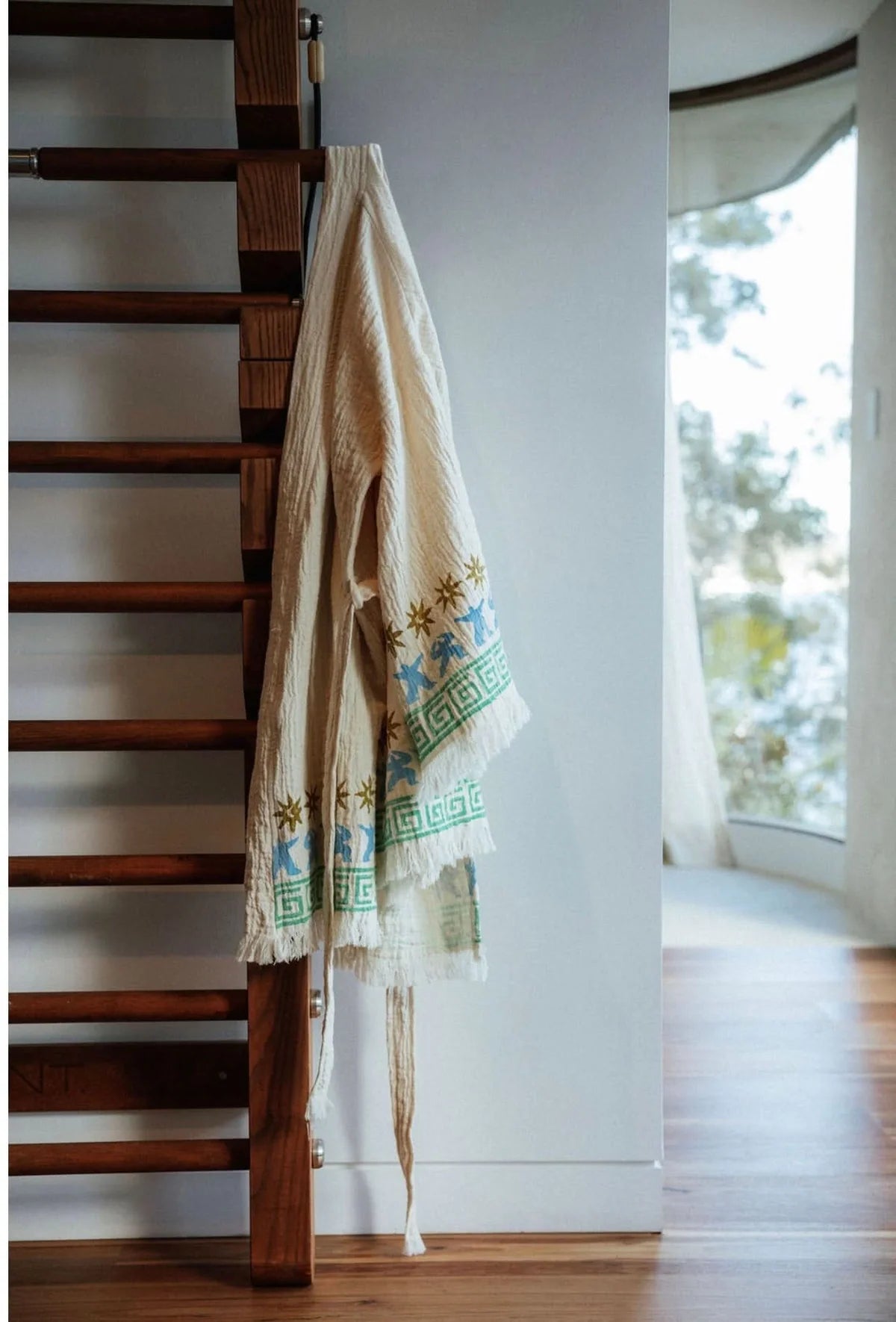 Midi Natural Tiny Dancer Robe Kiwi ~ Hand Pressed Motif