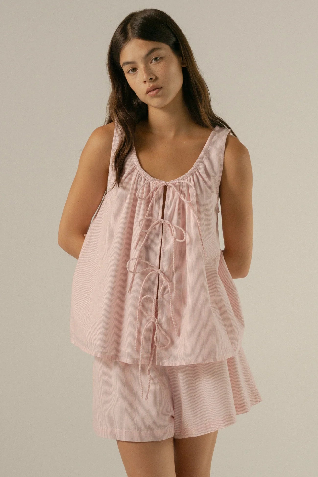 Tilly Tie Top in Rosewater Stripe