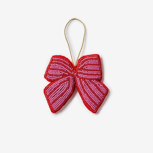 Bow Pink Beaded Christmas Decoration