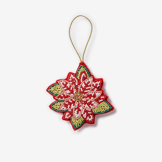 Poinsettia Red Beaded Christmas Decoration