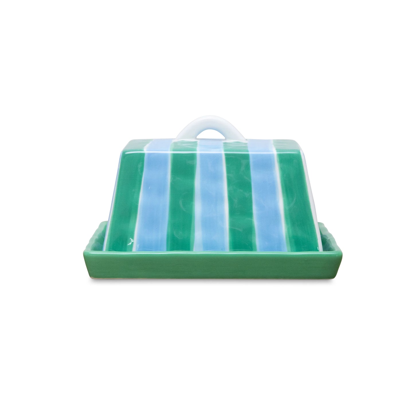Butter Dish ~ Green + Blue Stripe