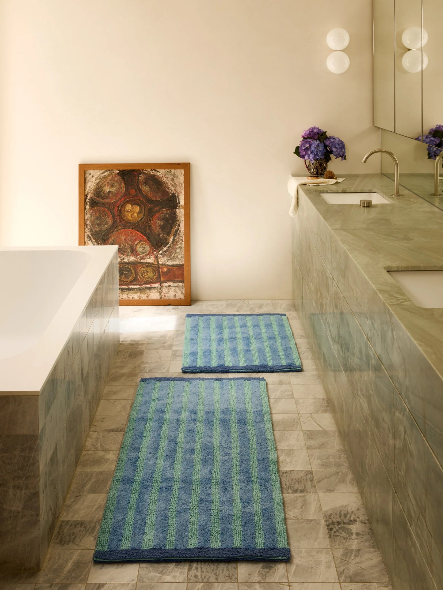Stripe Reversible Blue Long Bath Mat