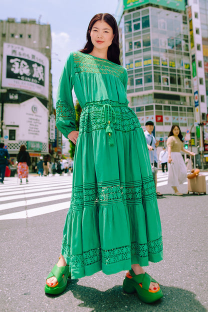 Lace Insert Maxi Dress - Emerald