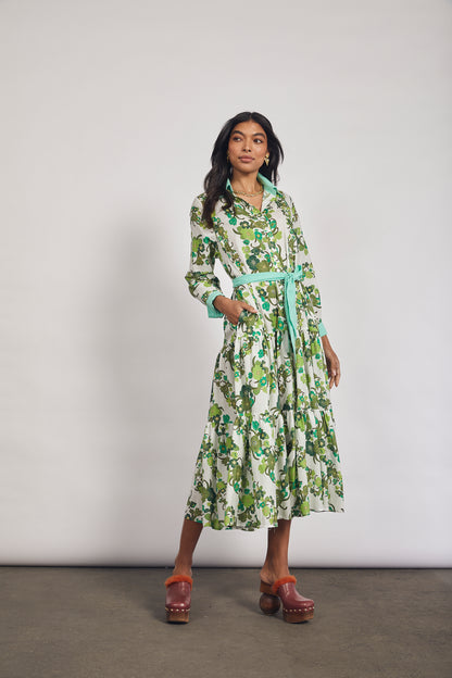 Jungle Tiered Floral Shirt Dress