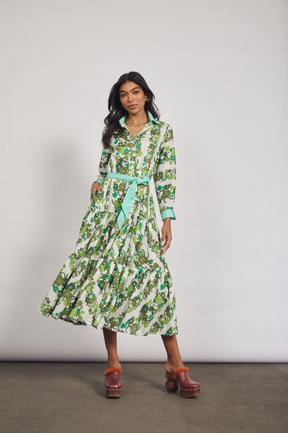Jungle Tiered Floral Shirt Dress