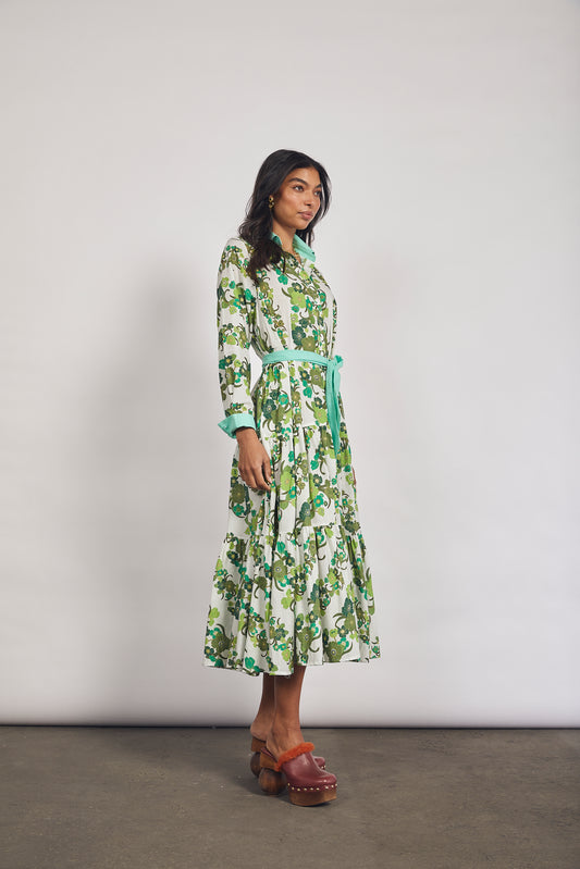 Jungle Tiered Floral Shirt Dress