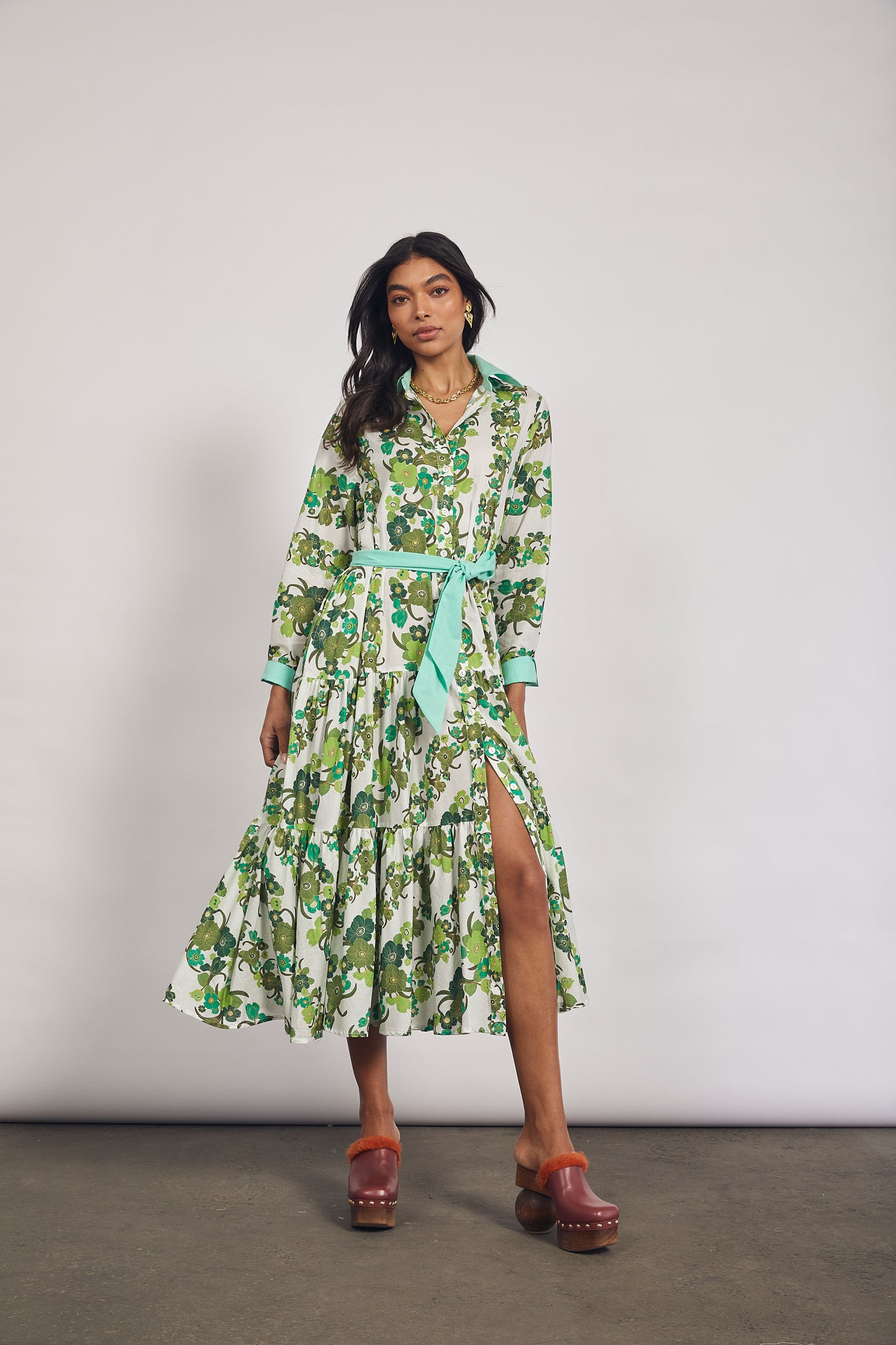 Jungle Tiered Floral Shirt Dress