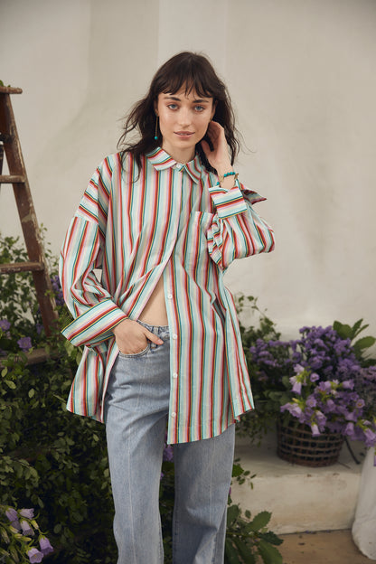 Oversized Shirt Skyline Stripe