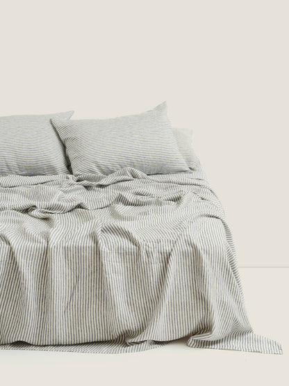 100% Linen Pillowcase Set of 2 Blue Stripes