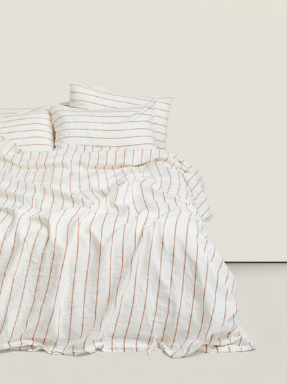 100% Linen Duvet Cover Tobacco Stripe