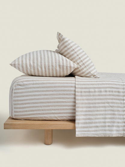 100% Linen Pillowcase Set of 2 Wide Natural Stripe