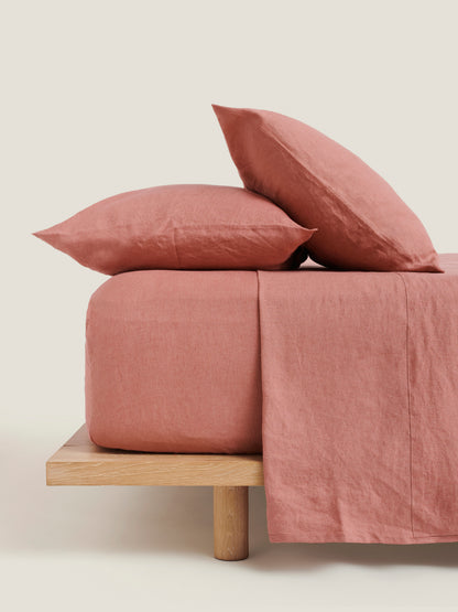 100% Linen Fitted Sheet ~ Vintage Pink
