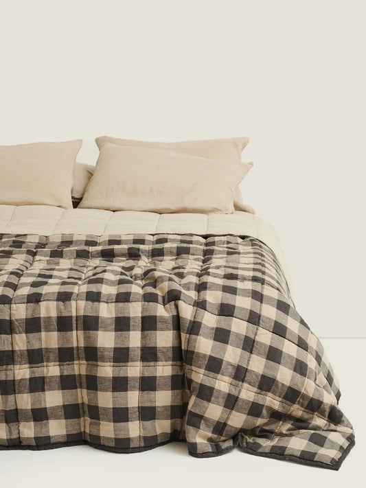 Double Sided Quilt Natural + Dark Check