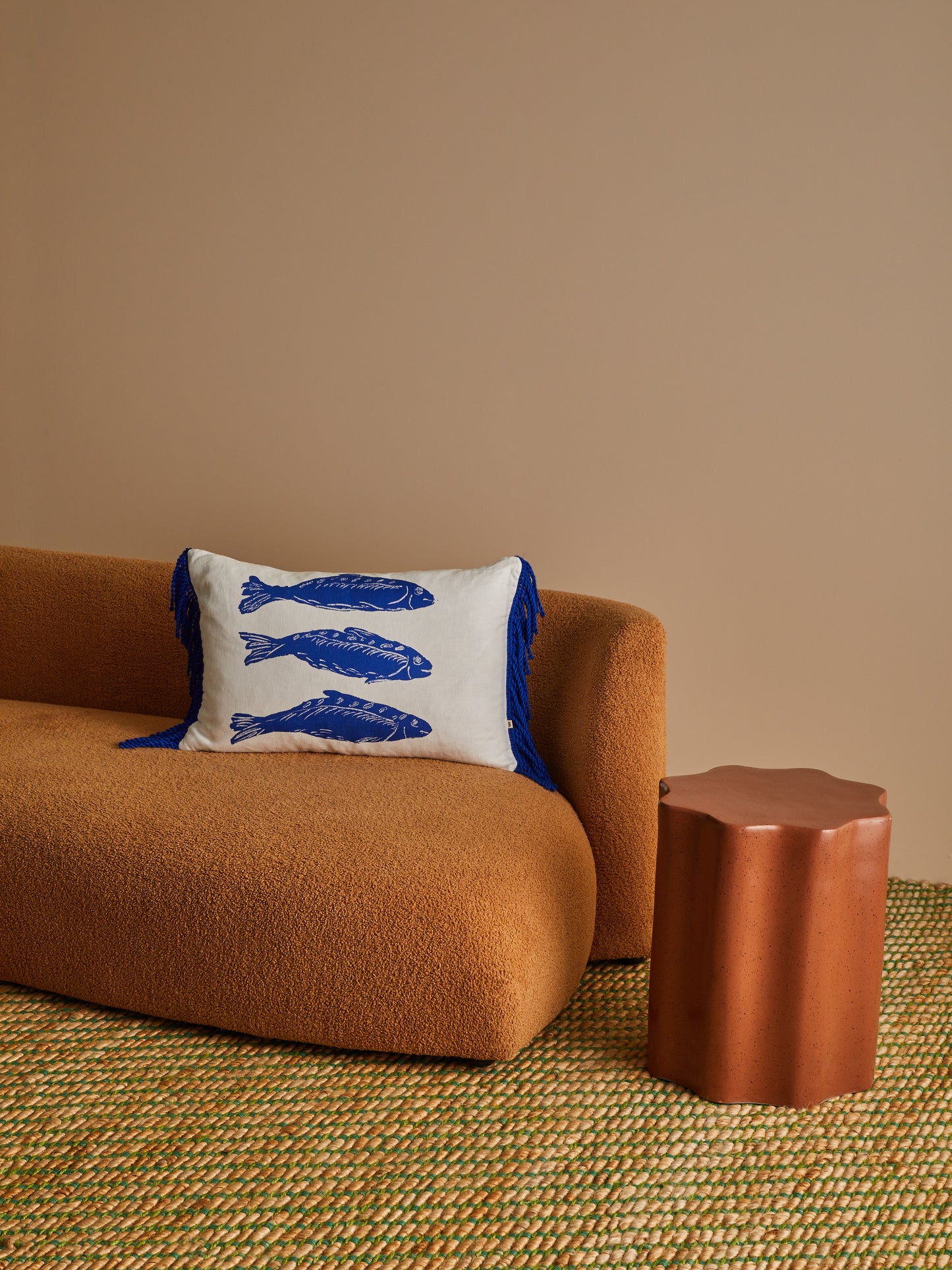 Sardines Blue Linen Cushion