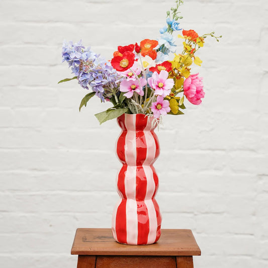 3 Tier Vase Red + Pink Stripe