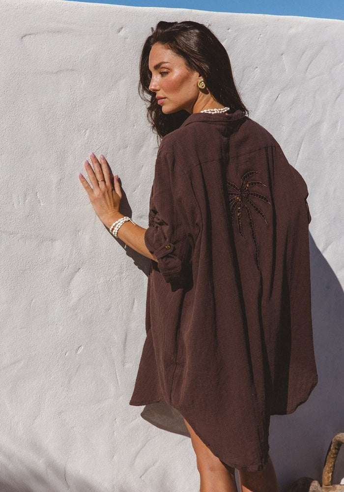 Palm Shirt Dress ~ Espresso