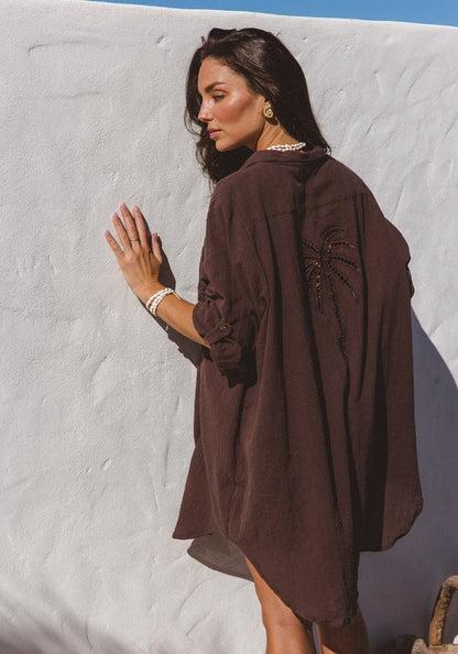 Palm Shirt Dress ~ Espresso