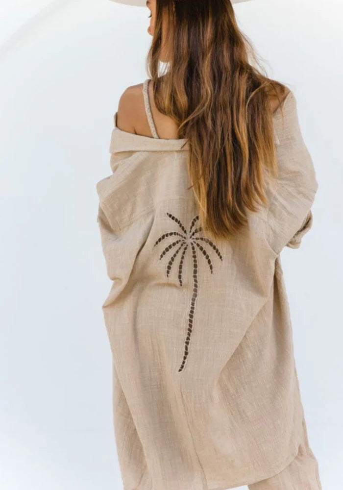 Palms Shirt Dress ~ Almond