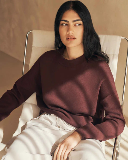Cotton Cashmere Knit Sweater ~ Wine
