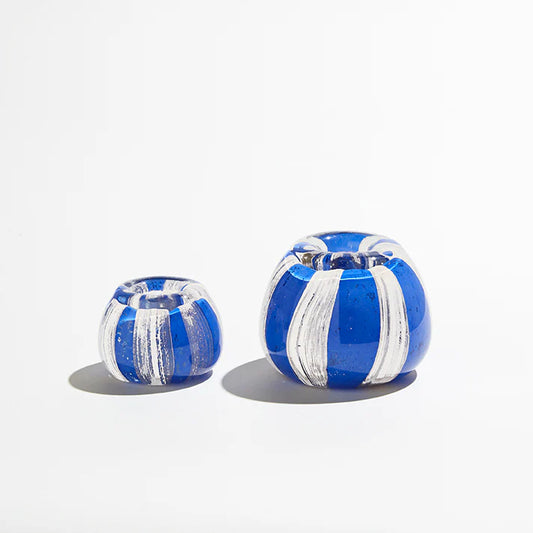 Candy Candle Holder Large Cobalt/White