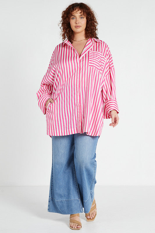 Oversized Shirt Pink Stripe