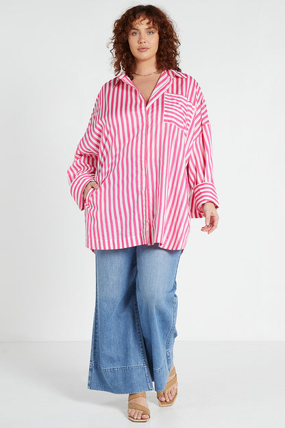 Oversized Shirt Pink Stripe